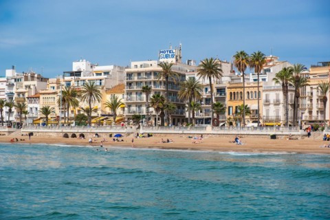 Beach and promenade in Sitges, Spain, Europe
