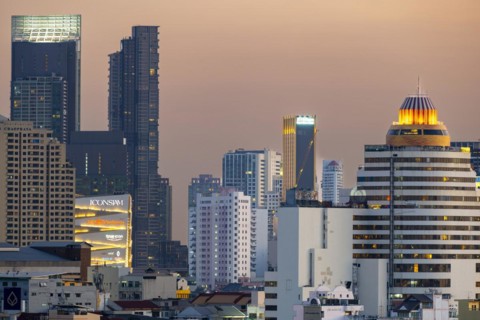 Panorama from Golden Mount, skyline of Bangkok, Thailand, Asia