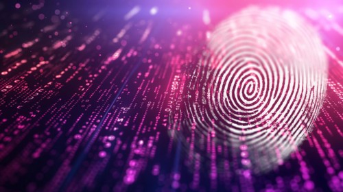 Abstract of fingerprint on gradation with A digital theme. generative AI, AI generated