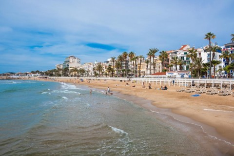 Beach and promenade in Sitges, Spain, Europe