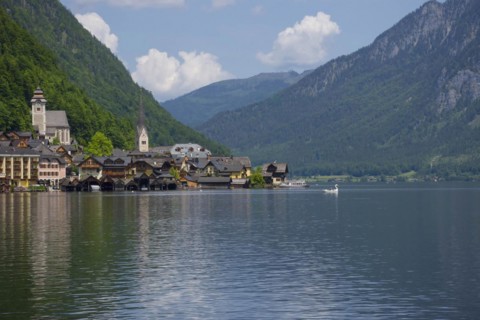Hallstatt, a charming village on the Hallstattersee lake and a famous tourist attraction, with
