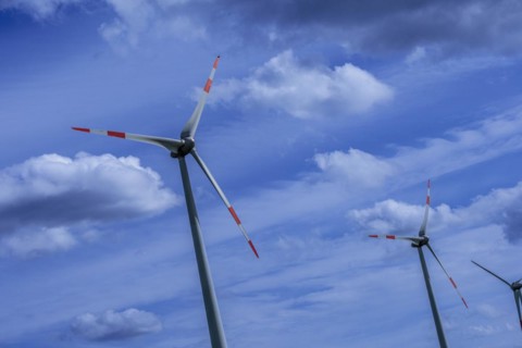 Wind turbines at the Avacon substation Helmstedt, Helmstedt, Lower Saxony, Germany, Europe