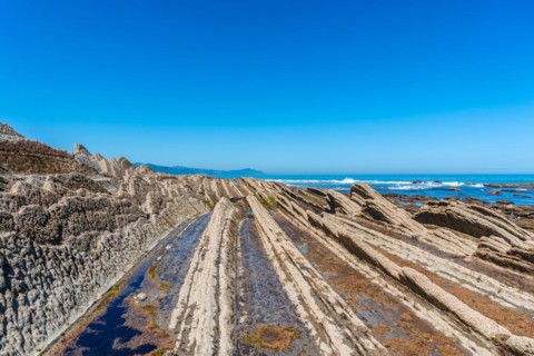 Beautiful landscape of the Flysch Basque Coast geopark in Zumaia, Gipuzkoa