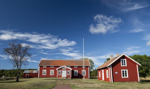 Falun red or Swedish red painted houses, farm, Geta, Aland, or Aland Islands, Gulf of Bothnia,