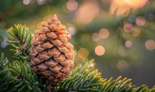 Close-up of a cedar cone nestled among the branches AI generated