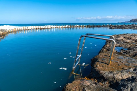 Stairs in the Las Salinas de Agaete natural pools in Puerto de Las Nieves in Gran Canaria, Spain,