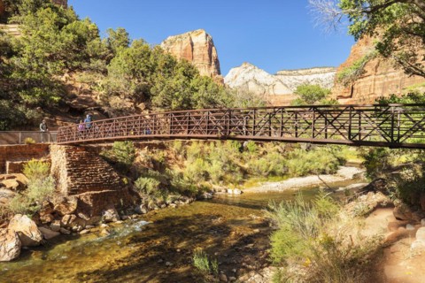 Virgin River and Angel's Landing, Zion National Park, Colorado Plateau, Utah, USA, Zion National