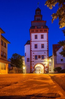 View of an old town, half-timbered houses and streets in a town. Seligenstadt am Main, Hesse