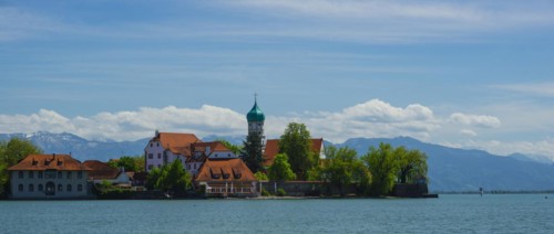 Baroque Church of St George and Castle, moated castle, Lake Constance, Bavaria, Germany, Europe