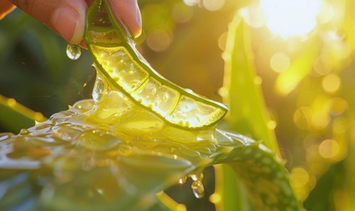 Close-up of cuted aloe vera leaf and water AI generated