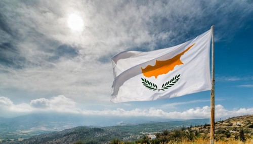 The flag of Cyprus flutters in the wind