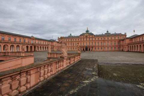 Court of honour baroque three-winged complex Rastatt Palace, former residence of the Margraves of