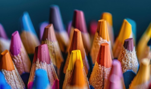 Close-up of sharpened colored pencils in a holder AI generated
