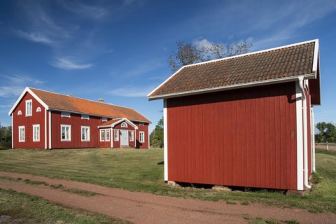 Falun red or Swedish red painted houses, farm, Geta, Aland, or Aland Islands, Gulf of Bothnia,