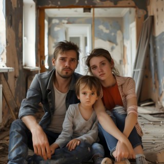A family spends time together in a cosy room, relocation, apartment relocation, housing shortage,