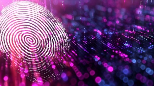 Abstract of fingerprint on gradation with A digital theme. generative AI, AI generated