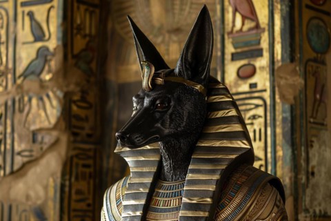 Egyptian god Anubis with head of a jackal. KI generiert, generiert, AI generated