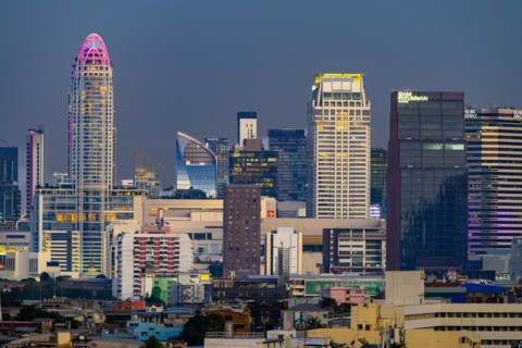 Panorama from Golden Mount, skyline of Bangkok, Thailand, Asia