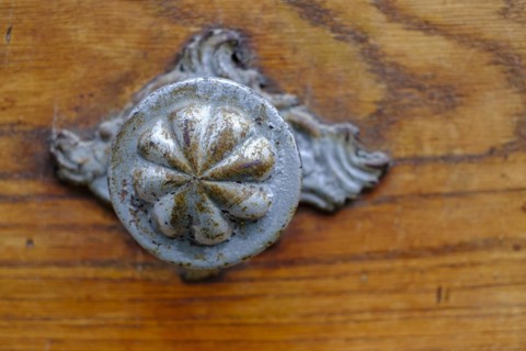Application on wood, antiqued door fitting on a historic front door, Old Town Lindau (Lake
