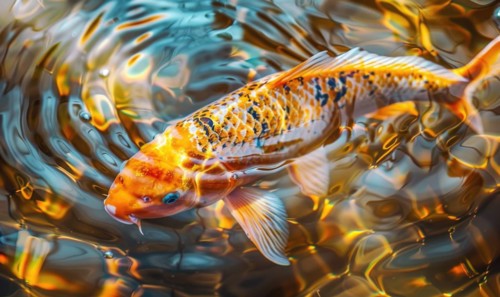 Close-up of a koi fish gliding through the clear waters of a pond AI generated