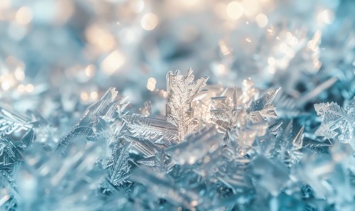 Close-up of intricate ice formations on the surface of a frozen lake AI generated