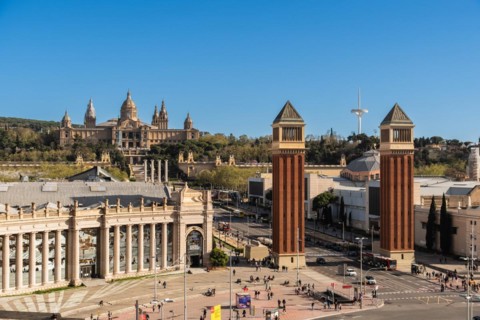 The Venetian Towers, Torres Venecianes or Venetian Towers, in the background the Museu Nacional