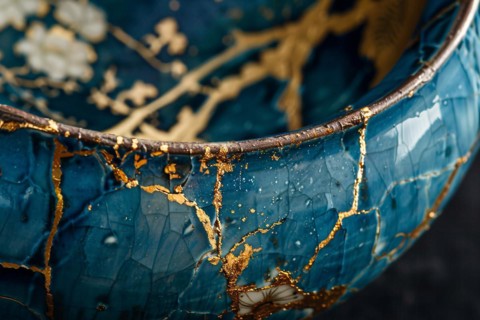 Japanese Kintsugi bowl with ceramic repair technique that uses lacquer mixed with powdered gold. KI