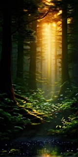 AI generated ethereal mystical forest scene with digital glow effects