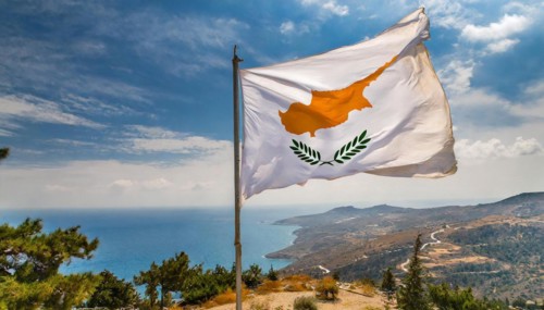 The flag of Cyprus flutters in the wind