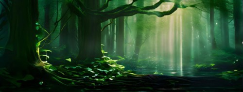 AI generated ethereal mystical forest scene with digital glow effects
