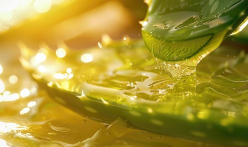 Close-up of cuted aloe vera leaf and water AI generated