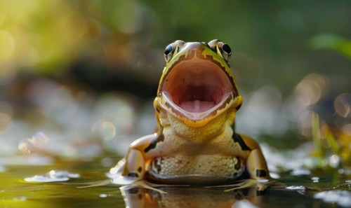Close-up of Rana arvalis croaking AI generated