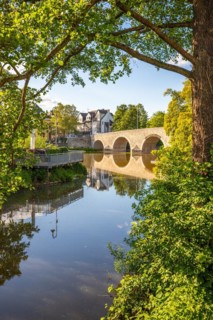 View of an old town, half-timbered houses in a town. Streets and bridges at the river Lahn in the