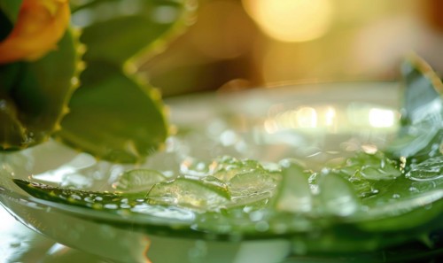 Close-up of aloe vera gel being extracted and blended with botanical oils and essences AI generated