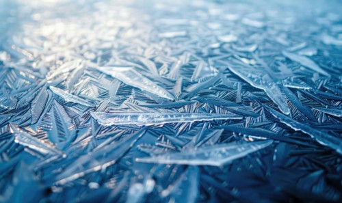 Close-up of icy patterns forming on the surface of a frozen lake AI generated