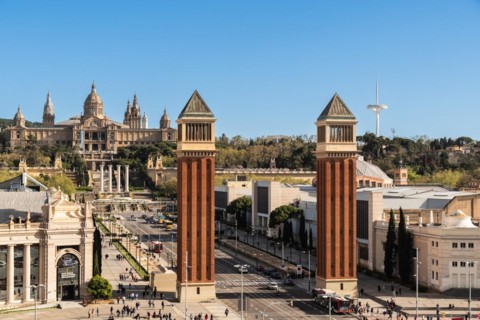 The Venetian Towers, Torres Venecianes or Venetian Towers, in the background the Museu Nacional