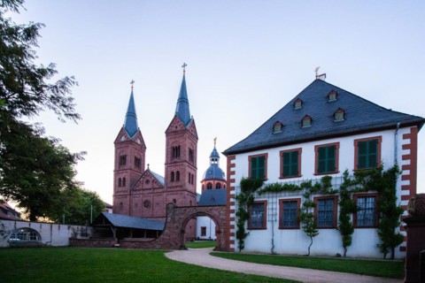 View of an old town, half-timbered houses and streets in a town. Seligenstadt am Main, Hesse