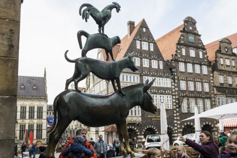 Bremen Town Musicians, bronze sculpture, artist Gerhard Marcks, Hanseatic City of Bremen, Germany,