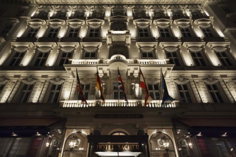 Night shot of the Hotel Sacher, Vienna, Austria, Europe