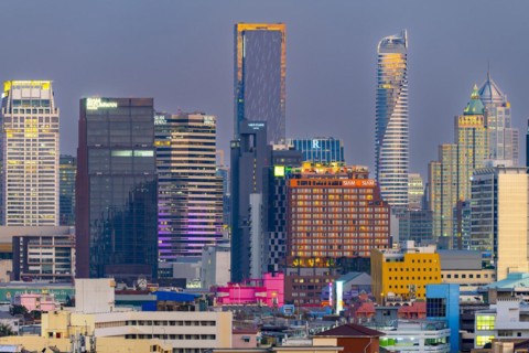 Panorama from Golden Mount, skyline of Bangkok, Thailand, Asia