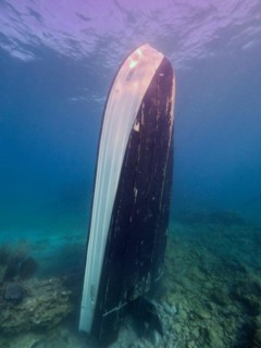Upright wreck of sport fishing boat, dive site John Pennekamp Coral Reef State Park, Key Largo,