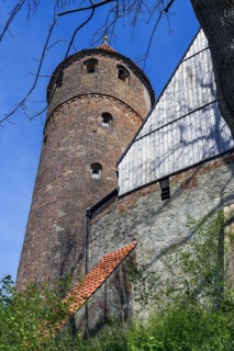 Brick tower of St Blasius Church, Kaufbeuern, Allgaeu, Swabia, Bavaria, Germany, Europe