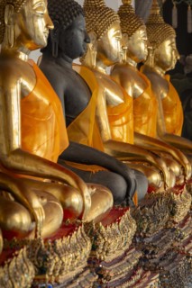 Gilded Buddha statues (Bhumispara-mudra: Buddha Gautama at the moment of enlightenment), Wat Pho,