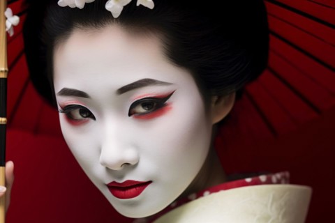 Japanese woman with geisha style hair and makeup. KI generiert, generiert, AI generated