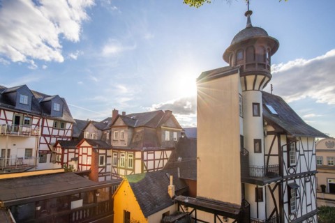 Old half-timbered houses in a town. Streets and buildings in the morning in Wetzlar, Hesse Germany