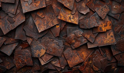 Abstract background with rusted metal plates in shades of deep brown and ochre AI generated