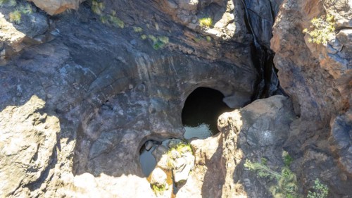 Beautiful aerial landscape of Charco Azul in the Podemos to Agaete in Gran Canaria, Canary Islands