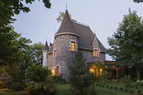 2006 reproduction of a 16th century grey stone and mortar Renaissance castle style residential home