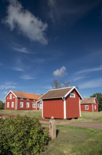 Falun red or Swedish red painted houses, farm, Geta, Aland, or Aland Islands, Gulf of Bothnia,