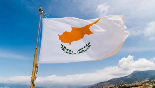 The flag of Cyprus flutters in the wind
